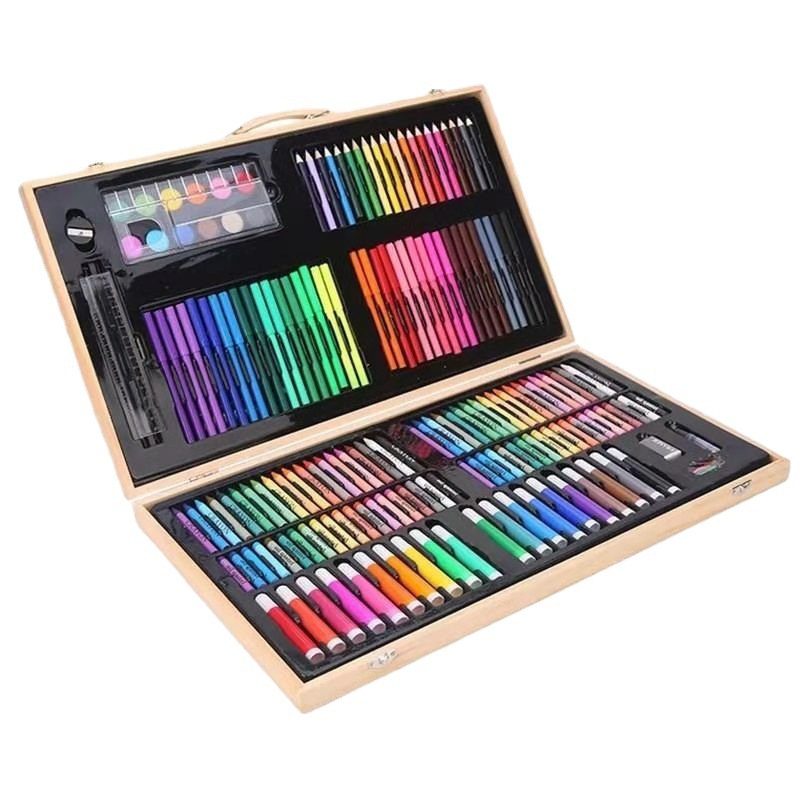 180 Wooden Box Brush Set Cross-Border Watercolor Pen Children's Gift Box School Season Painting Supplies Office Crayon Oil Painting