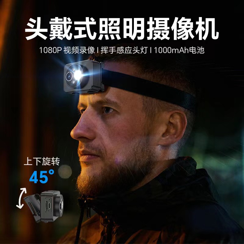 d8跨境骑行头戴式强光照明摄像机led照明运动相机高清户外记录仪