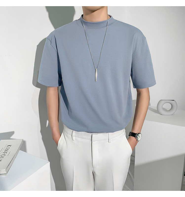 2021夏装男士短袖t恤上衣男tee恤小众设计感韩版打底t恤衫 薄荷绿