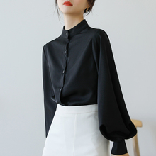 衬衫女设计感小众秋装年新款韩版宽松显瘦灯笼袖立领气质上衣