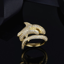 银饰s925纯银微镶晶钻apm高版本复刻 个性鲨鱼戒指 厂家直销