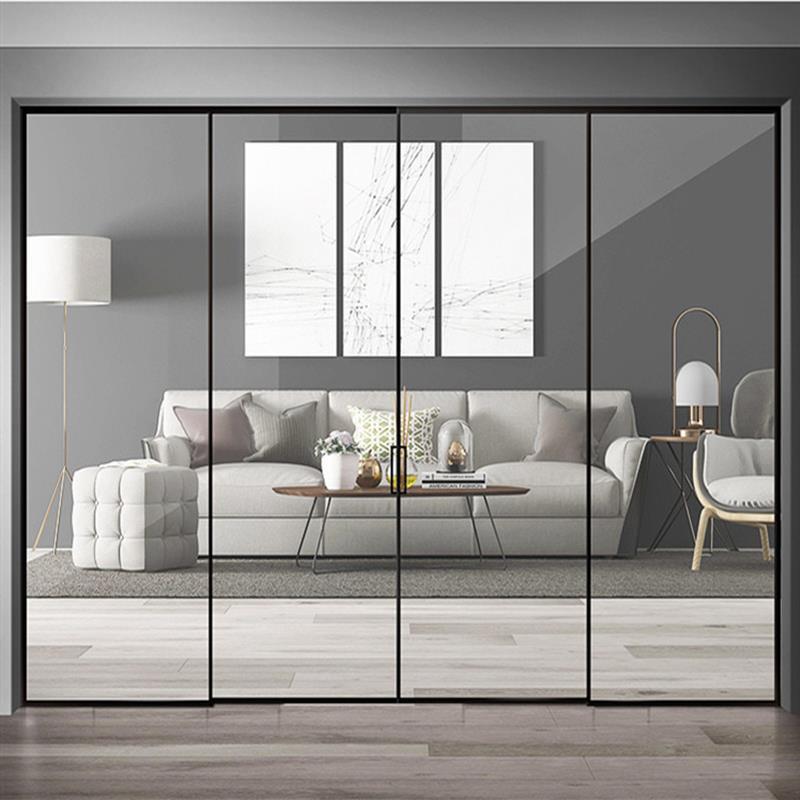 三联动玻璃推拉门厨房极窄边框铝合金移门阳台门客厅吊轨隔断门窗