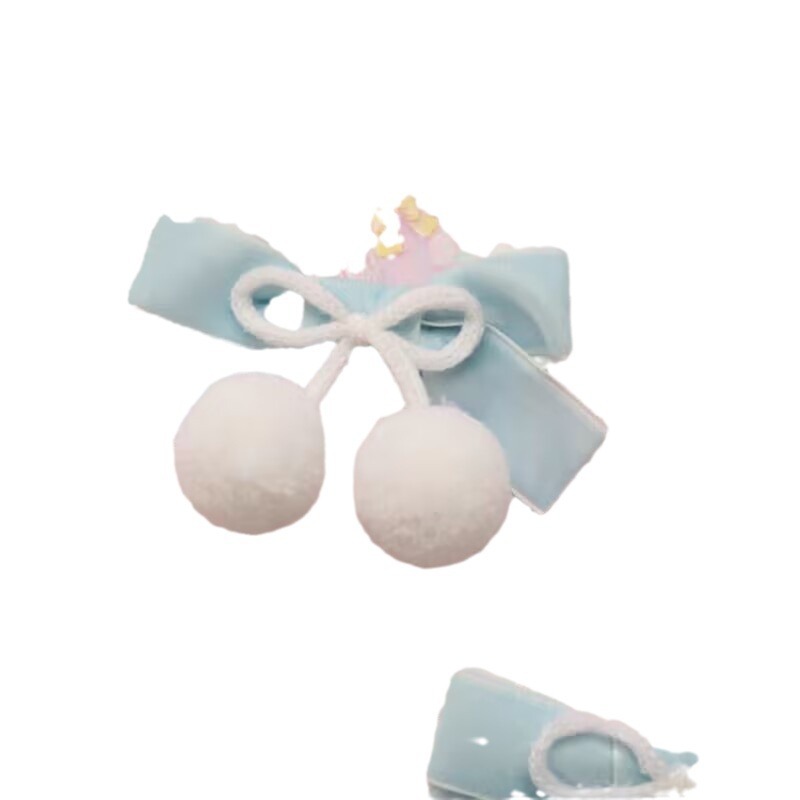 Cute Sweet Light Blue Bowknot Hair Ball Duckbill Clip Winter Partysu Hair Clip Student Autumn and Winter Plush Hairpin