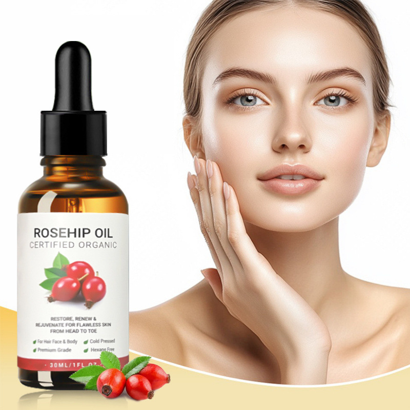 跨境玫瑰籽护肤精油滋润保湿亮肤以油养颜多效护理玻璃滴管精华液