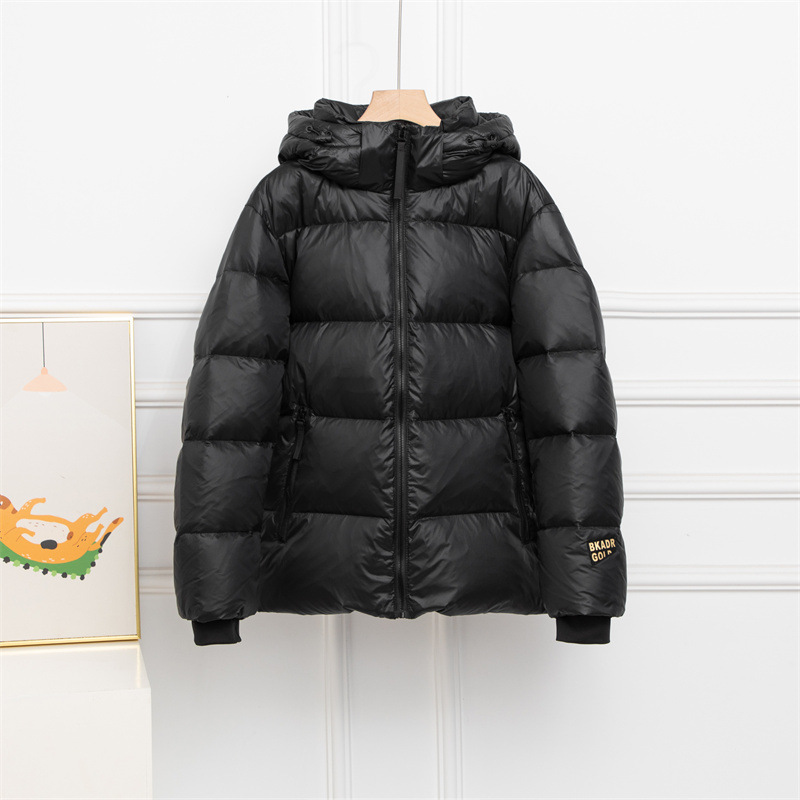 High Quality Black Gold down Jacket Short Female 2023 Autumn and Winter New Couple Warm Thick White Duck down Bright Surface All-Matching