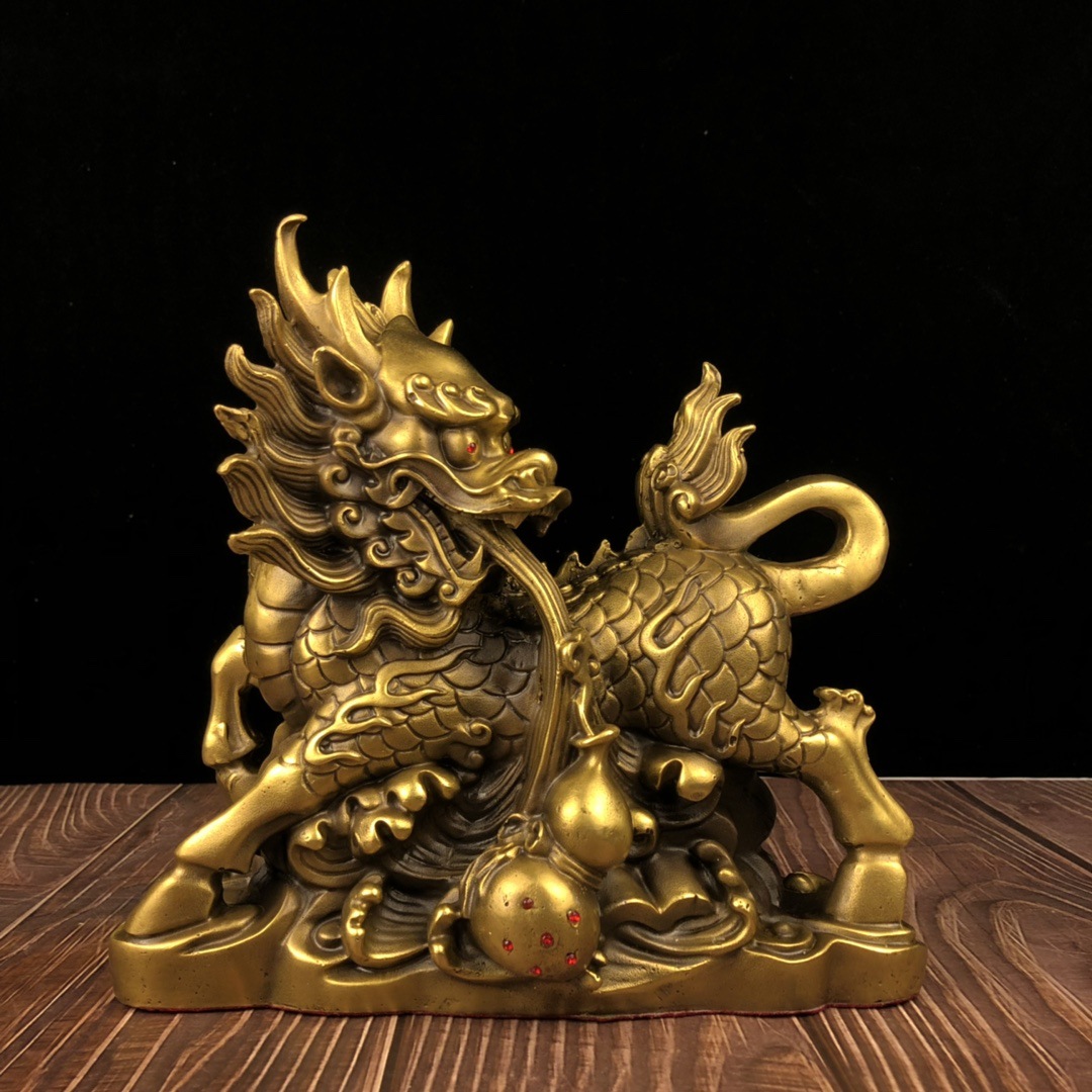 麒麟摆件纯铜如意葫芦回头麒麟客厅店铺铜麒麟装饰礼品摆件