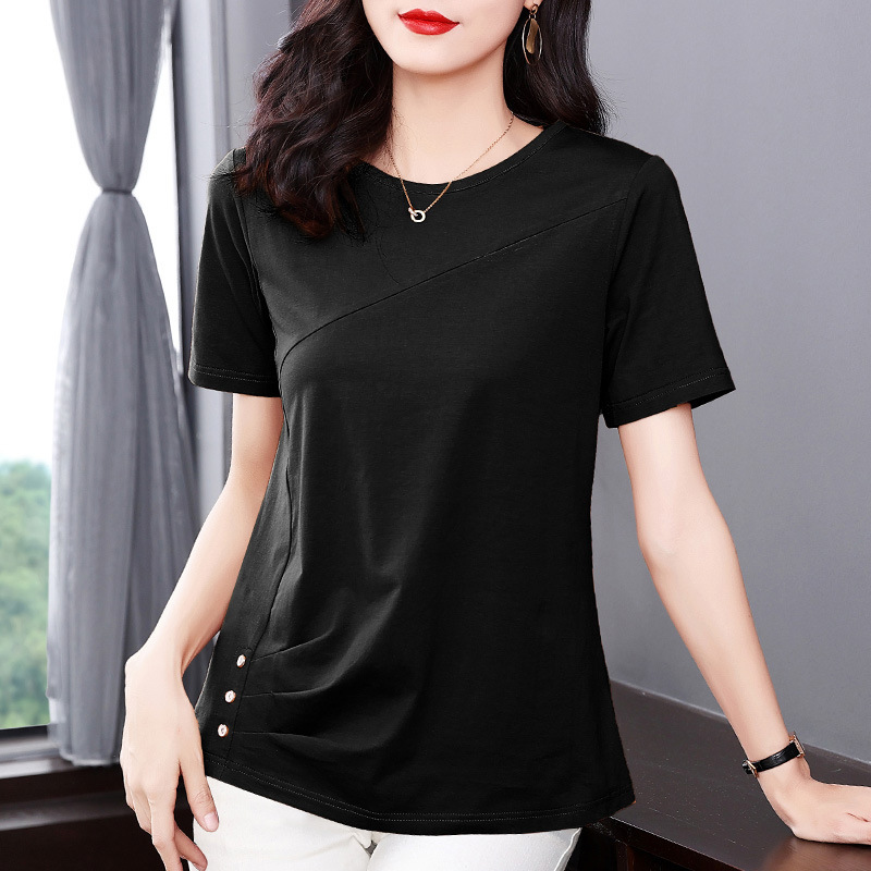 Solid Color Short-Sleeved T-shirt for Women 2023 Summer New Middle-Aged Mother Large Size Women's Loose Fashion T-shirt Top