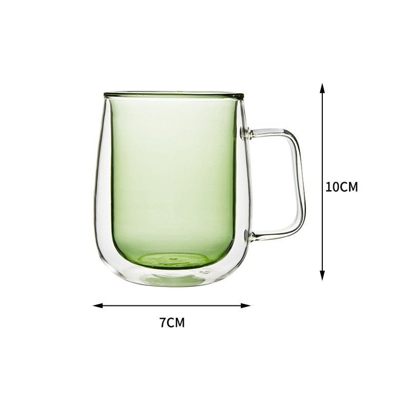 Double Rounds Colored Glass Cup Hot-Proof Water Cup Coffee Milk Juice Insulation Household Tea Brewing Drinking Mug