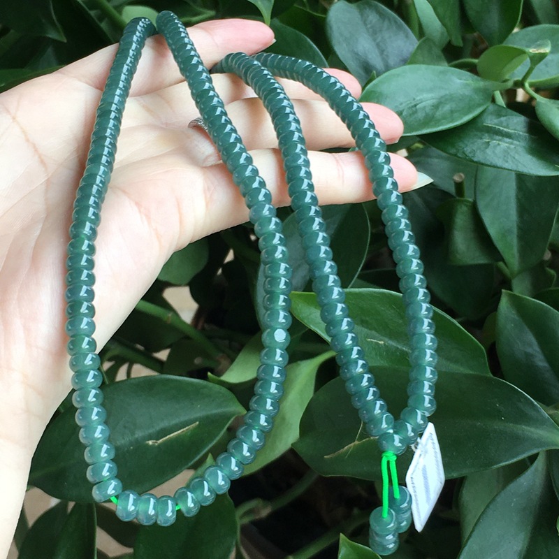 缅甸老坑翡翠蓝水算盘珠项链 女款蓝水翡翠多圈手链项链时尚大方