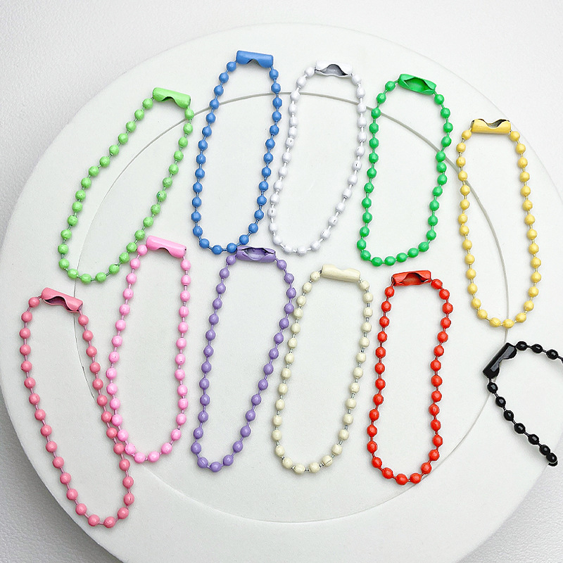 Color Bead Necklace Wholesale Lanyard Metal Wholesale Material Package Key Chain Small Pendant Bead Necklace with Gradient Goo Plate