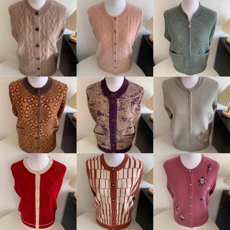 秋冬款中老年毛衣针织衫 中老年女装宽松肥大奶奶装纽扣开衫毛衣