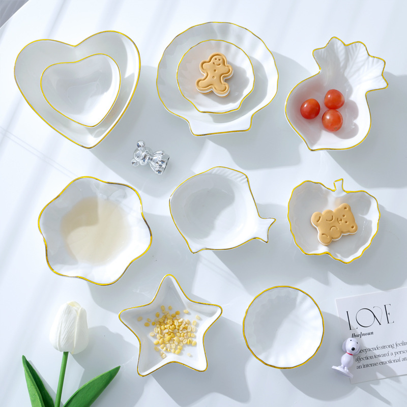 european golden rim tableware ceramic condiment saucer seasoning dish vinegar dish sauce dish soy sauce dish saucer chopsticks shelf