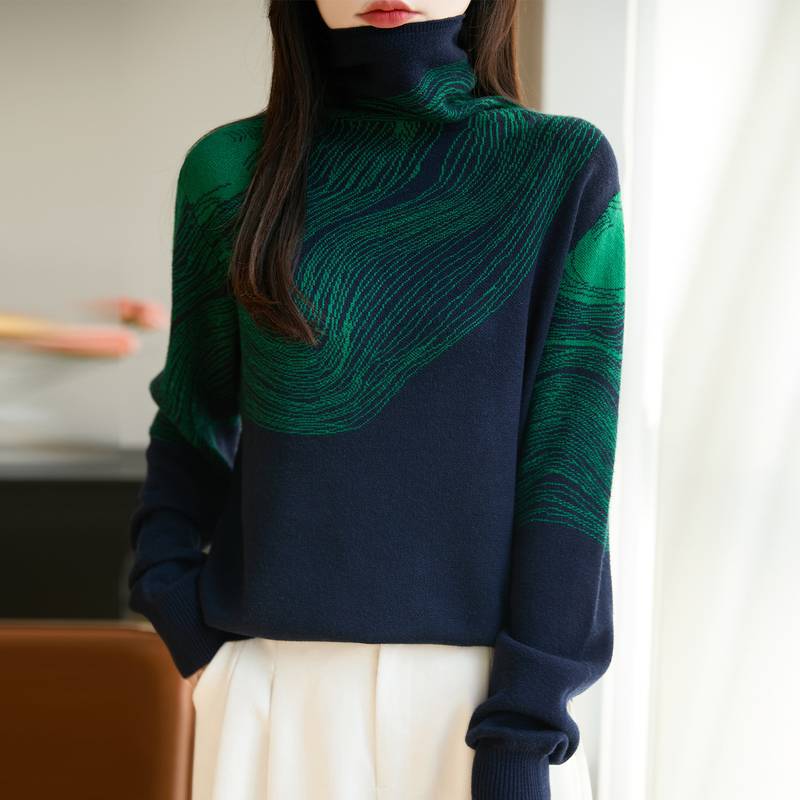 毛衣女秋冬跨境新款高领精仿羊毛针织打底衫套头内搭上衣设计感