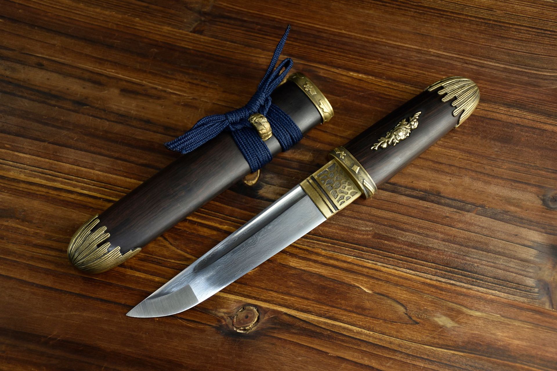 龙泉市刀剑花纹钢手工锻打短唐横刀一体影视短刀防身冷兵器未开刃