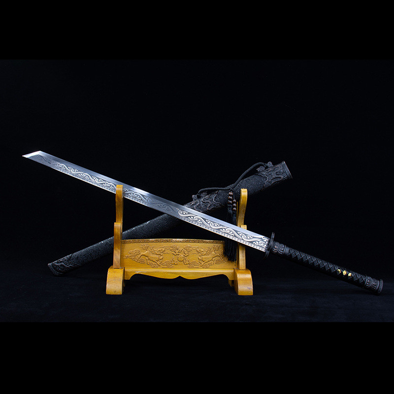 longquan city sword high manganese steel tang cross knife hand-forged town house sword embroidery spring knife film and television cold weapon not open blade