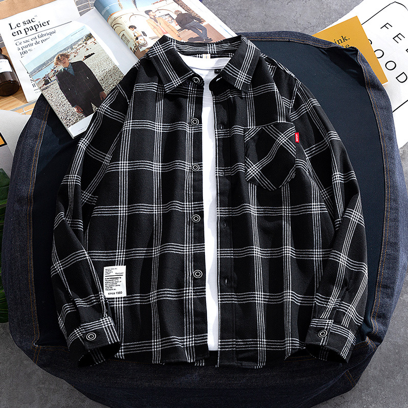 Spring and Autumn New Men's Shirt Fashion Brand Shirt Casual Plaid Long Sleeve Ready-to-Wear Hong Kong Style Japanese Style Ruoshuai Top Clothes