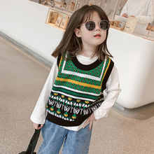 女童春秋装毛线马甲2022新款韩版外穿儿童洋气中小童针织背心上衣