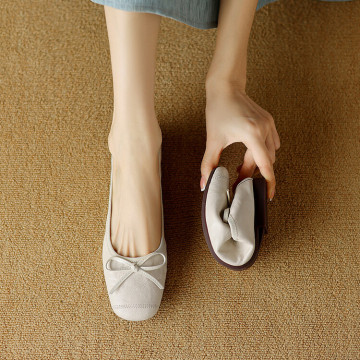 柔软女鞋春秋季新款鞋子圆头低跟平底鞋蝴蝶结豆豆鞋奶奶鞋单鞋女