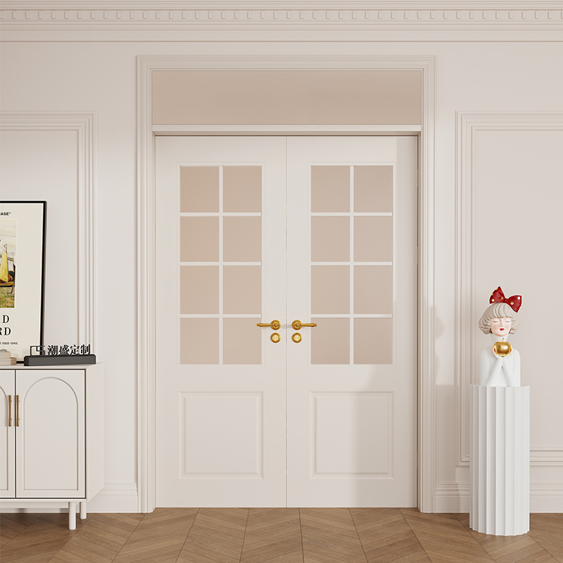 法式双开门复古门玻璃白色烤漆实木门法式酒店服装店摆设双扇门