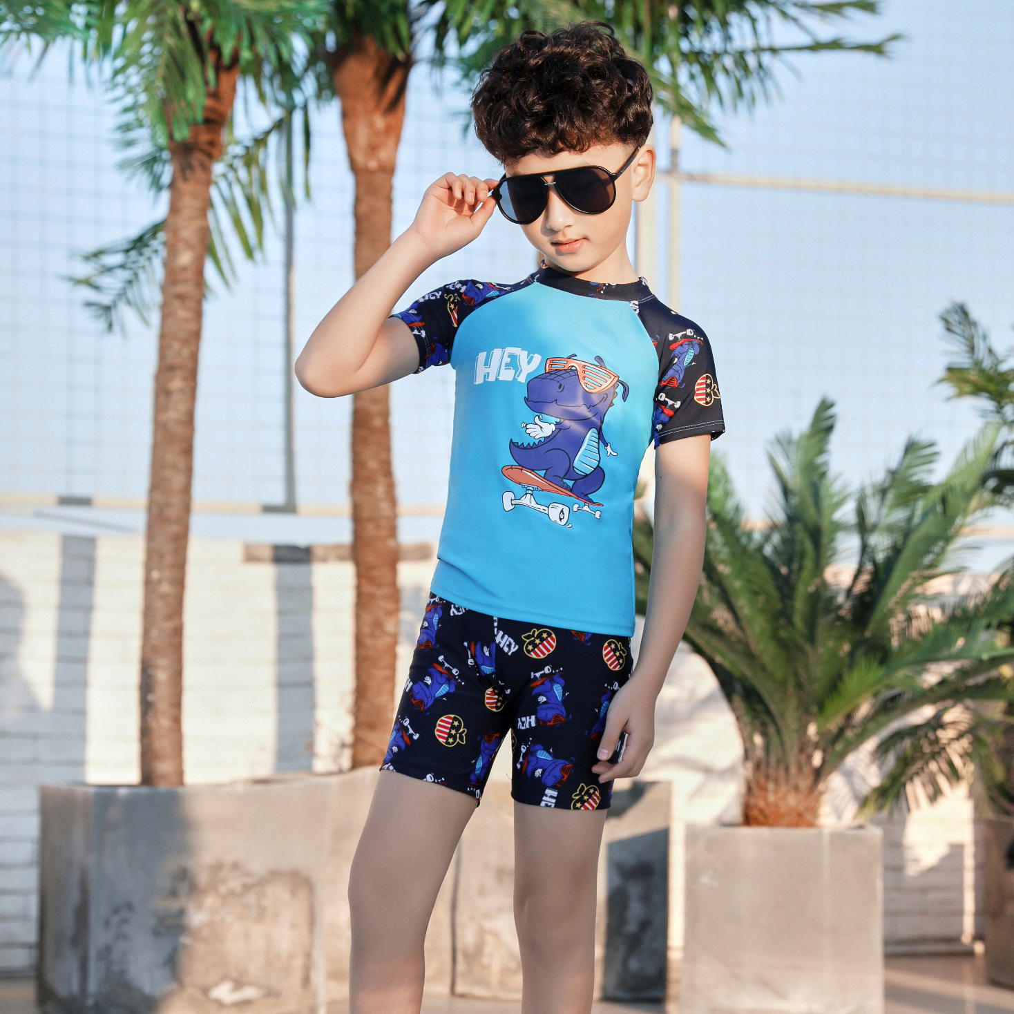 Children's Swimsuit Boys' Swimsuit Girls' Middle and Big Children Hot Spring Swimming Trunks Suit Wholesale Short Sleeve Baby Cartoon Swimsuit