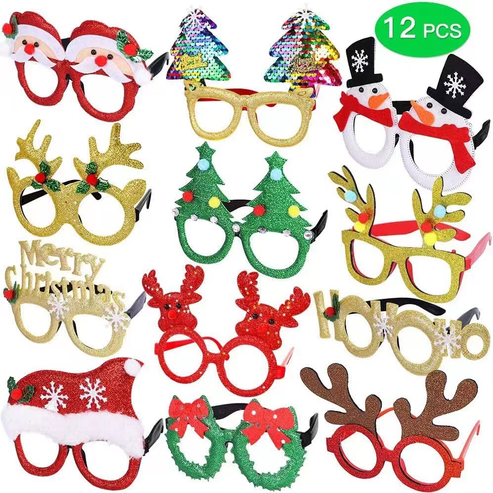 Christmas Glasses Children's Ball Party Decorations Plastic Funny Old Snowman Elk Glasses 2024 Christmas