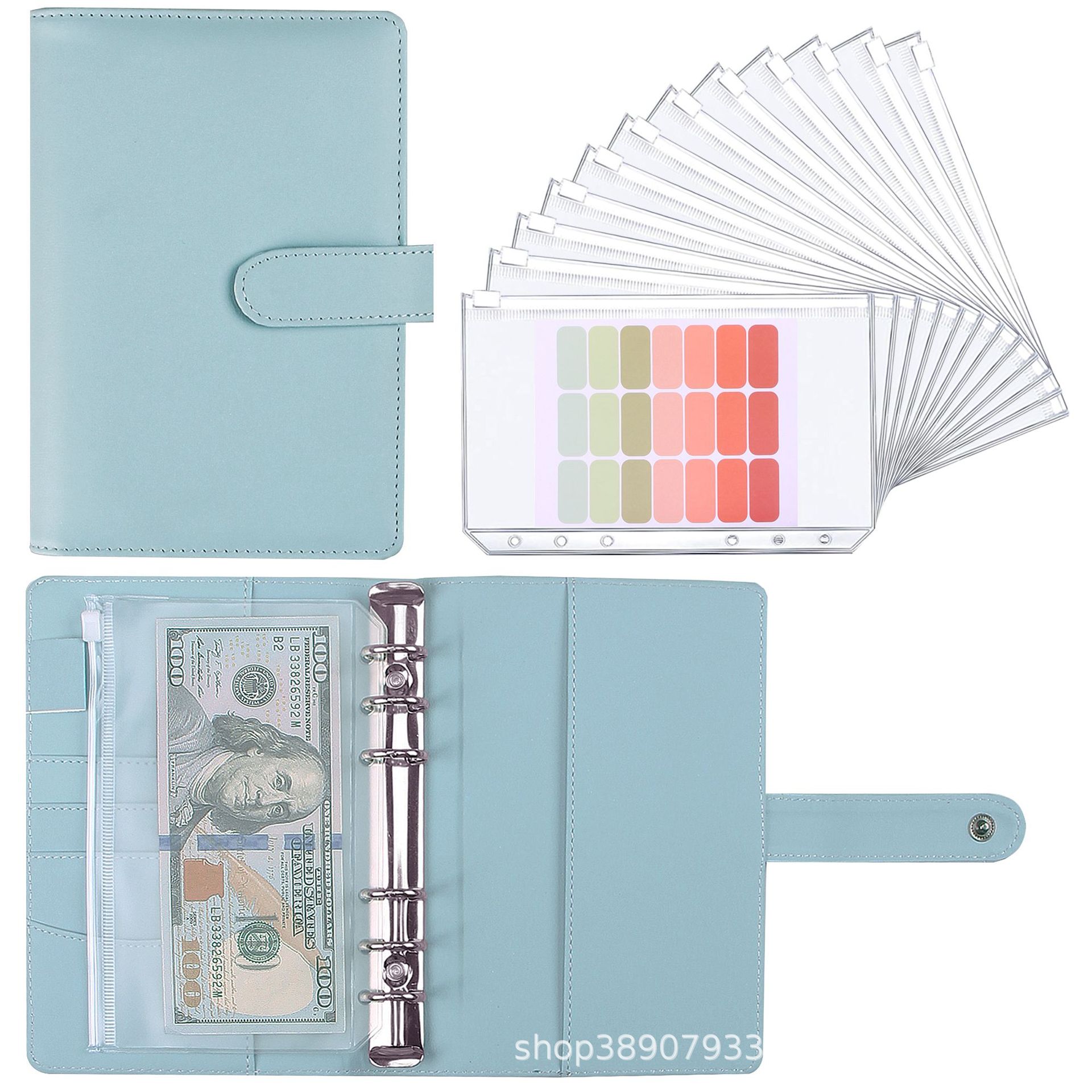 In Stock Cross-Border A6 Loose-Leaf Binder Zipper Bag Macaron Notebook Leather PU Loose Spiral Notebook Cash Budget Journal Book