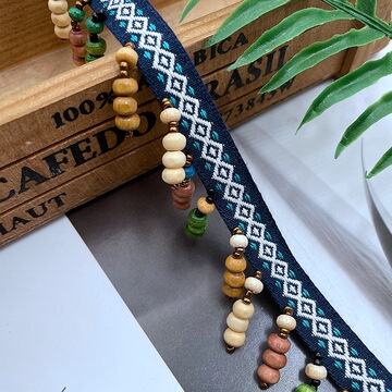 新款现货国风民族风木珠流苏花边 手工钉珠服装辅料diy花边织带