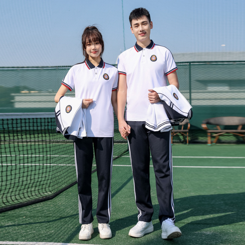 夏季中学生校服套装六年级运动服初中高中白色班服三件套男女团体