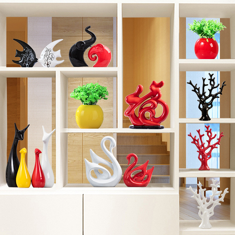 创意现代简约家居玄关客厅电视酒柜红酒架发财树装饰品陶瓷小摆件