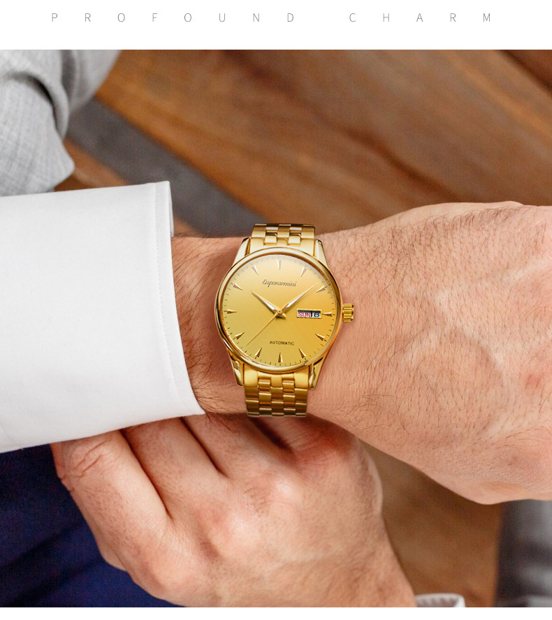 阿米尼品牌全自动男士机械表防水原装机芯透底蝴蝶扣商务休闲男表