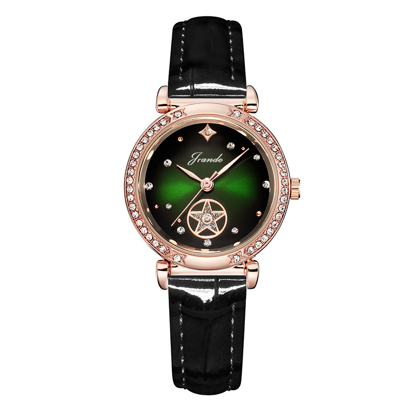 歌浪迪h7310l 新款皮带镶钻五角星简约绿盘石英机芯女士时尚手表