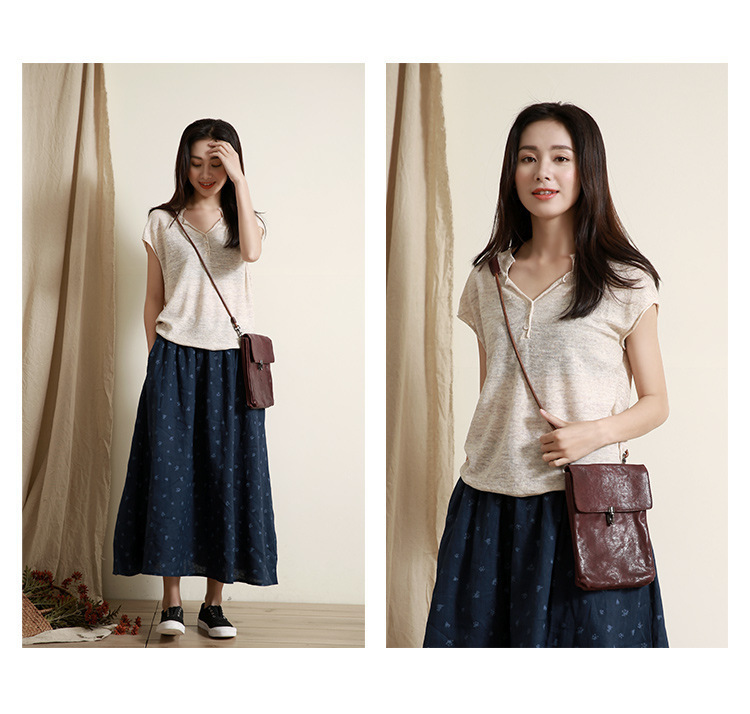 春夏季新款天丝亚麻清凉透气女v领文艺宽松短袖t恤针织衫详情11