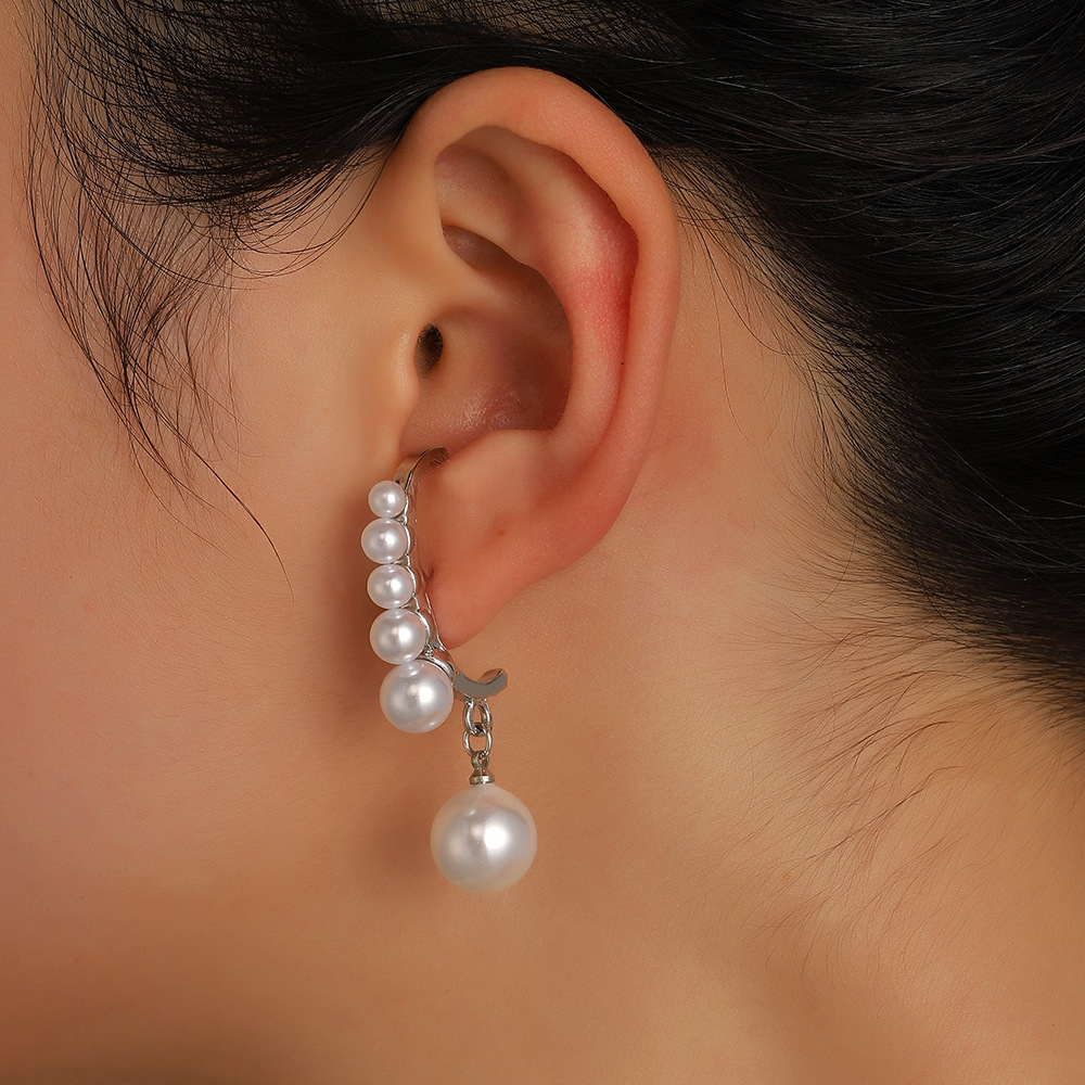 欧美复古夸张大珍珠耳环女时尚气质小众设计一字型耳钉个性耳饰品