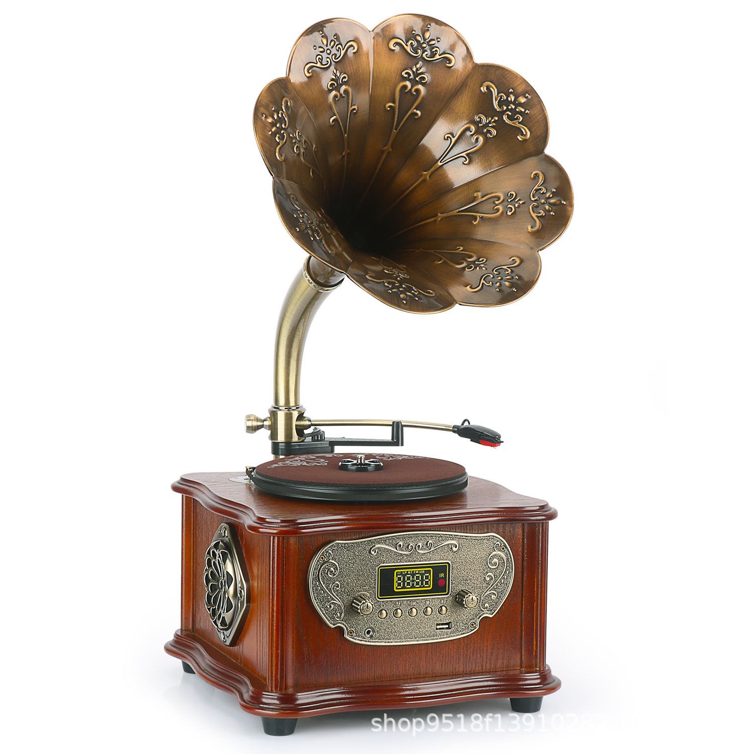 跨境唱片机欧美复古蓝牙音箱黑胶留声机u盘收音家用音频(cd可选)