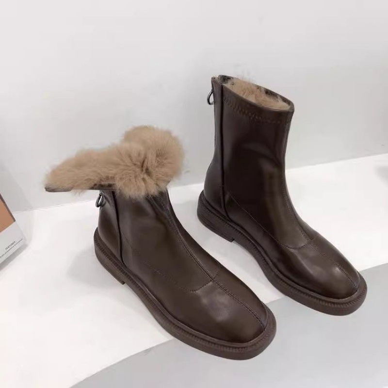 加绒加厚东北雪地靴女冬季保暖棉靴弹力马丁靴防滑方头瘦瘦短靴子