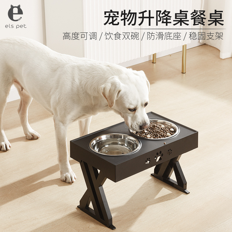 Amazon Pet Dining-Table Pet Lifting Table Dog Bowl Stainless Steel Food Basin Cat Bowl Folding Bowl Adjustable Dog Basin Wholesale