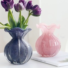 网红福袋花边琉璃花瓶摆件客厅插花玻璃透明水培养轻奢家用花器