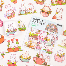 腻歪熊兔子花园贴纸70张手账素材可爱花草植物卡通小清新儿童贴画