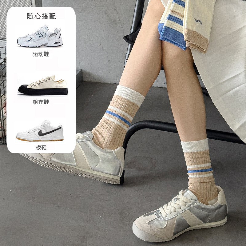 2024 New Socks Women's Mid Tube Stockings Spring and Summer Thin Bunching Socks Double Needle Embroidery Long Socks Female Cotton Socks Wholesale