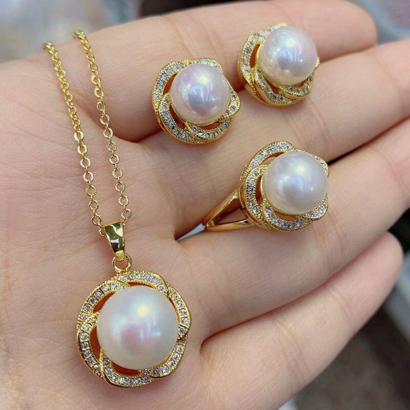 淡水珍珠套装三件套吊坠戒指耳钉加链条直播活动