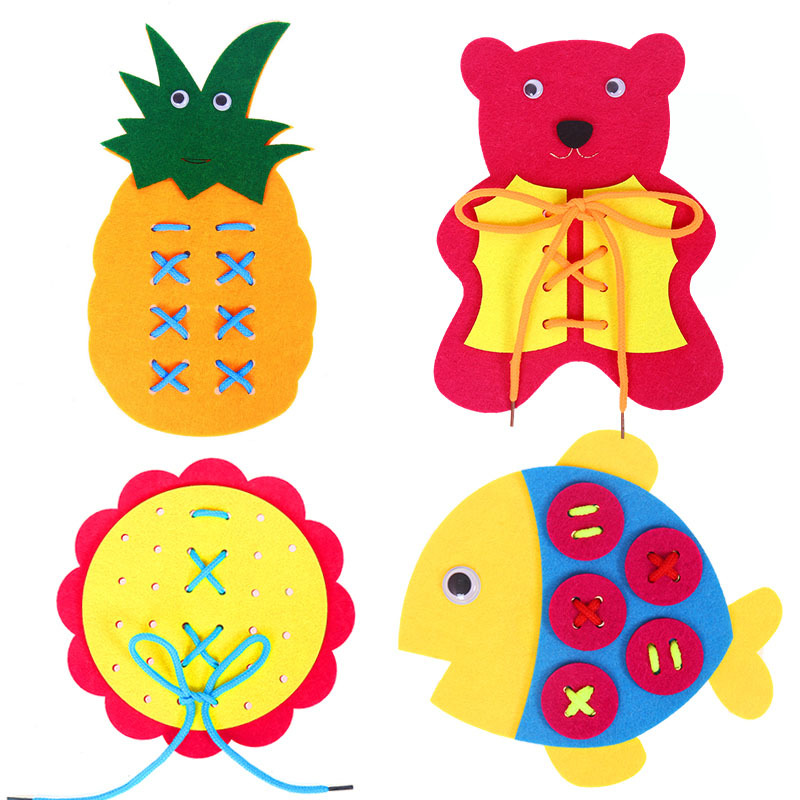 不织布穿线系鞋带早教亲子幼儿园区角玩具手工区材料diy自制教具