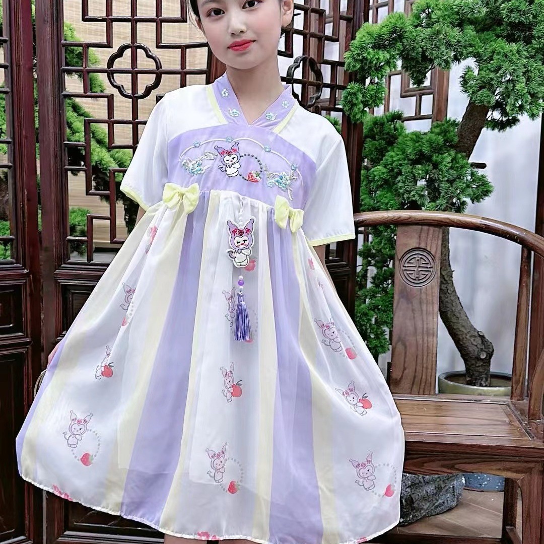 女童汉服连衣裙2024新款古装宝宝夏季中大童超仙薄款库洛米公主裙