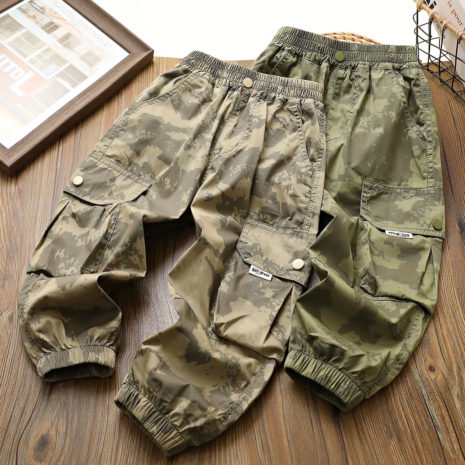 2024新款童裤大童弹力透气薄长裤儿童迷彩裤子男童夏季速干工装裤