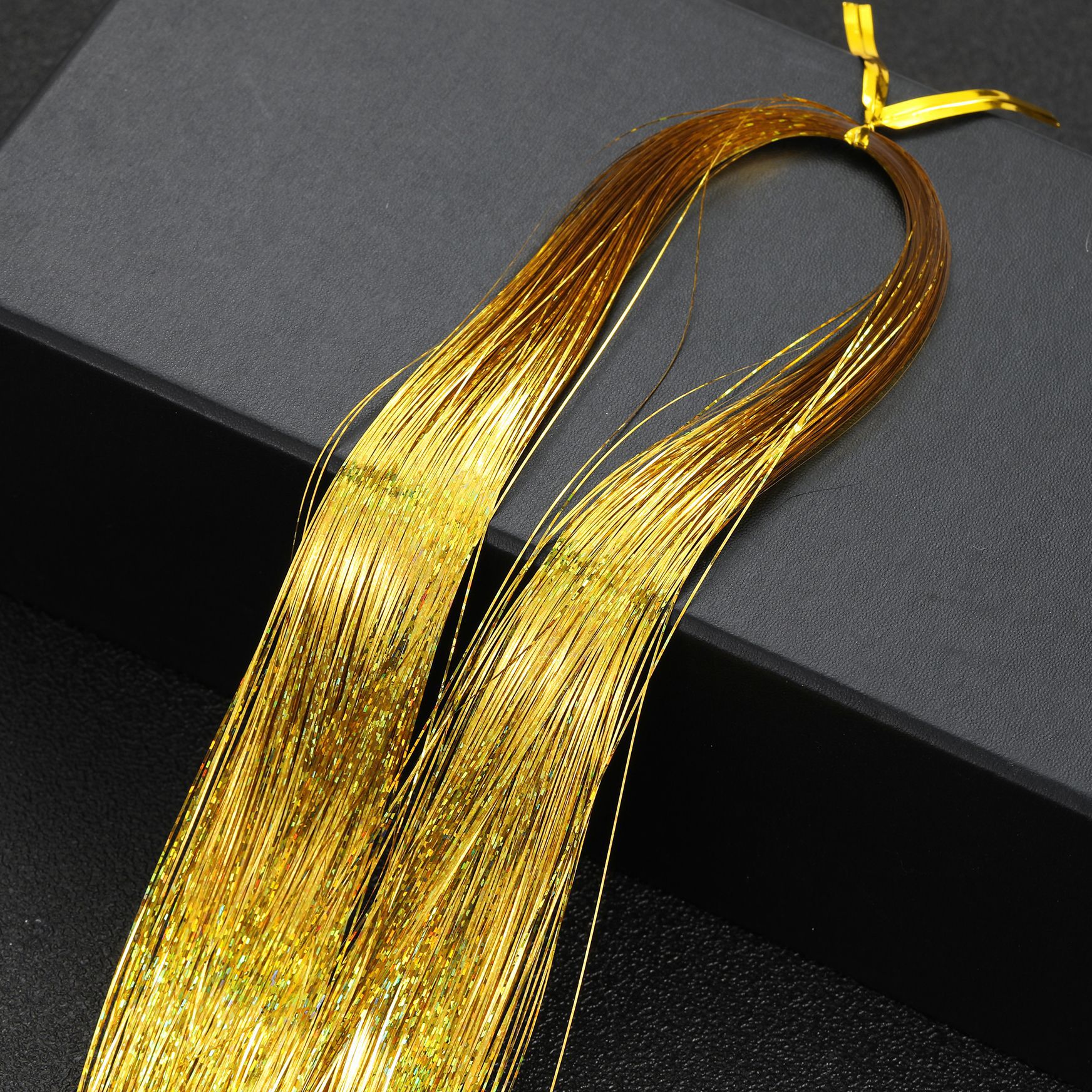 Amazon Hot Tinsel Hair Laser Gold Wire Shiny Metal Wire Colorful Seamless Hair Extension Source Factory