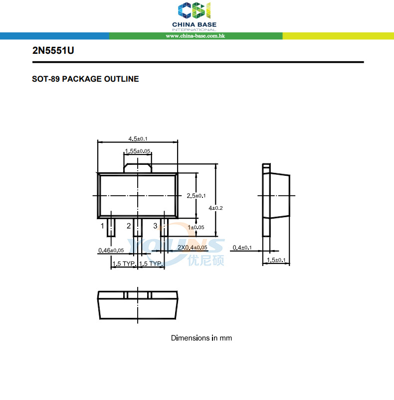 2n5551u 丝印5551 160v 600ma 贴片sot-89 三极管 cbi创基