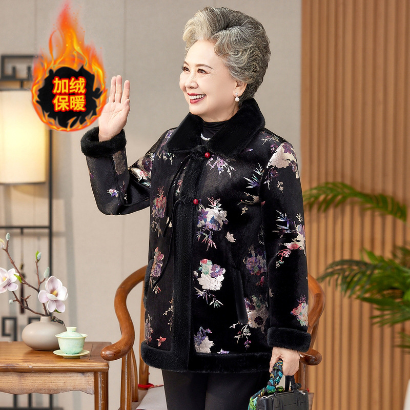 中老年人妈妈冬装棉服加绒加厚外套大码70多岁80老太太奶奶棉袄女