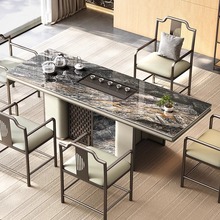 奢石岩板茶台桌现代茶桌椅组合简约茶桌现代烧水壶嵌入式一体办公