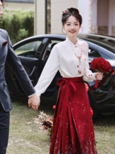 新中式改良汉服红色高级感马面裙2023新款旗袍新娘敬酒服订婚礼服