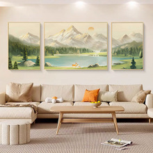 日照金山客厅装饰画奶油风山水风景挂画轻奢大气沙发背景墙三联画