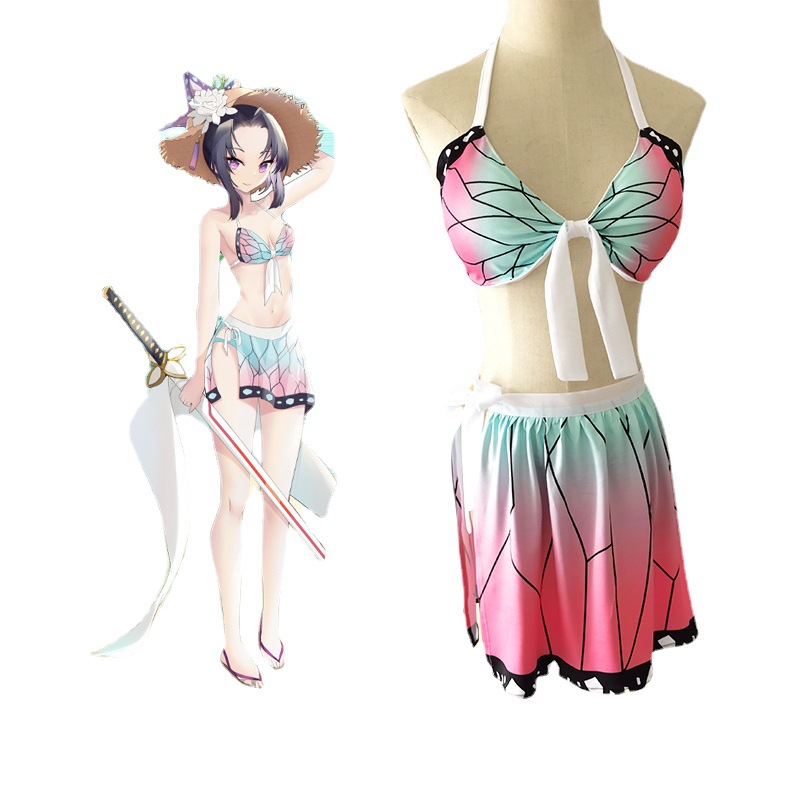 鬼灭之刃泳装 蝴蝶忍炭治郎我妻善逸祢豆子 鬼灭泳衣比基尼cos服